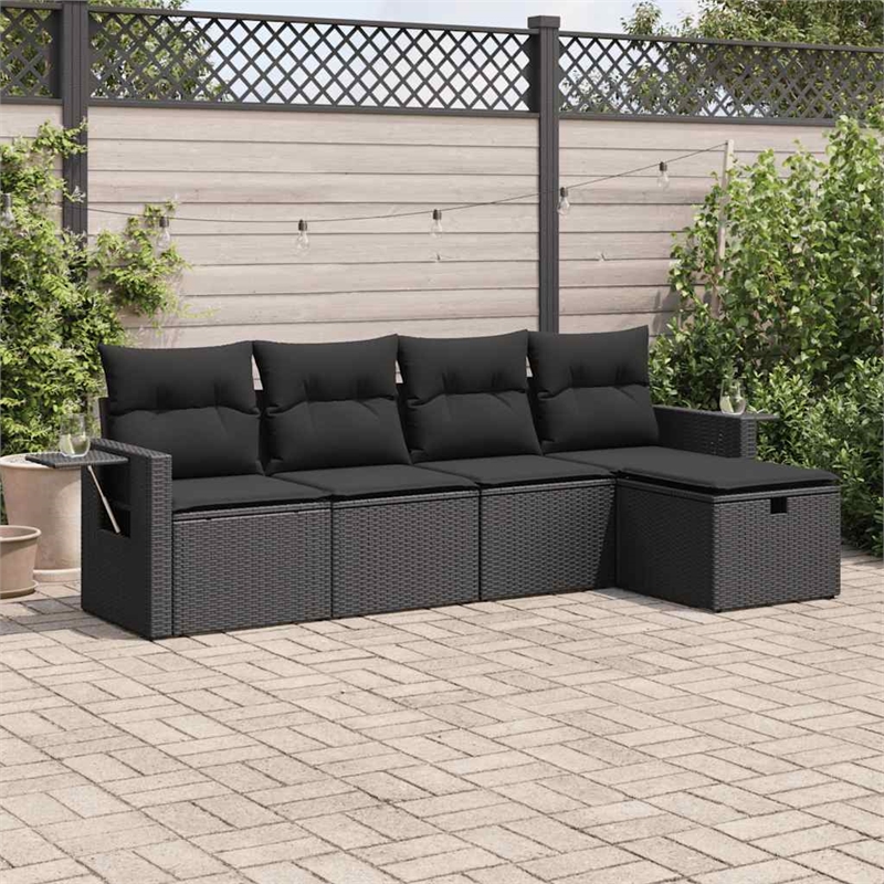 vidaXL 5 Piece Poly Rattan Sofa Set w/ Removable Covers in Black