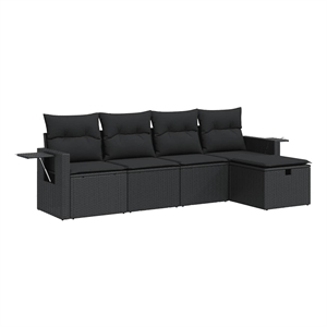 vidaXL 5 Piece Poly Rattan Sofa Set w/ Removable Covers in Black