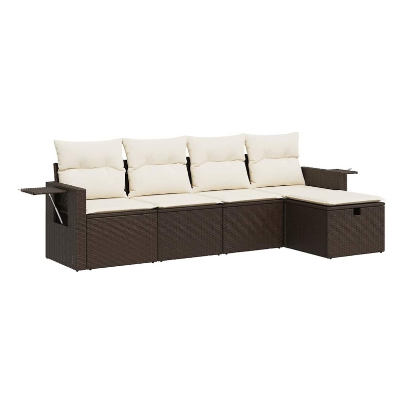 vidaXL 5 Piece Poly Rattan Sofa Set in White/Brown/Cream