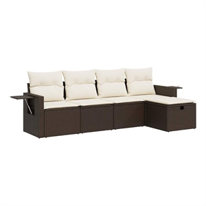 vidaXL 5 Piece Poly Rattan Sofa Set in White/Brown/Cream