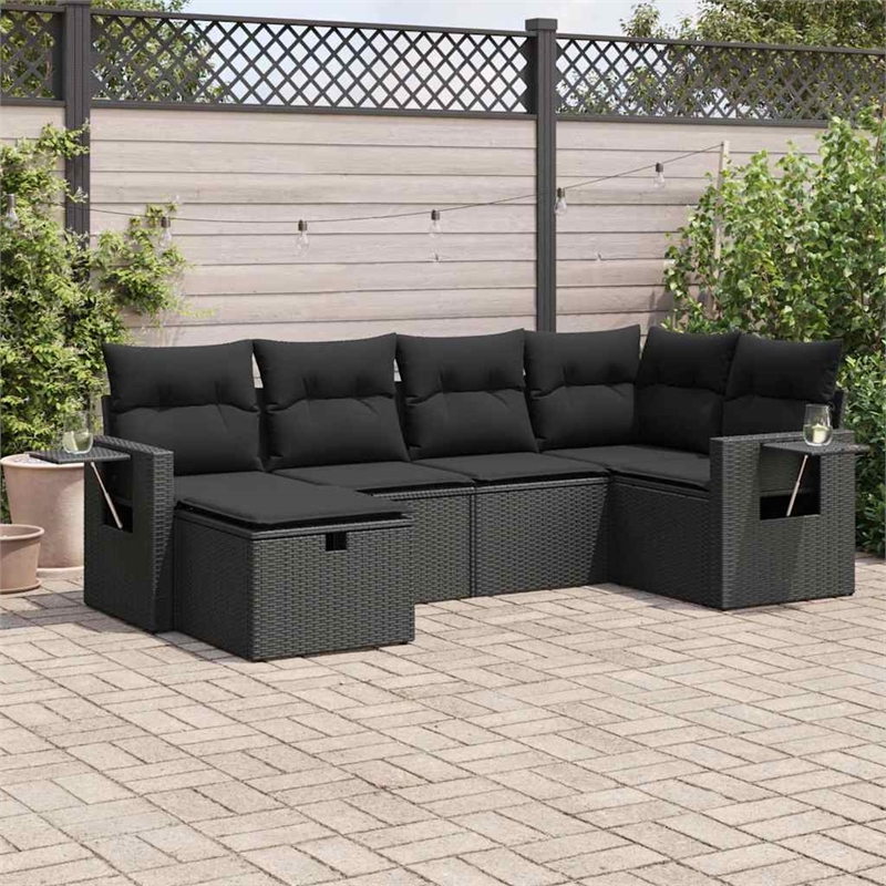 vidaXL 6 Piece Poly Rattan Sofa Set in Black
