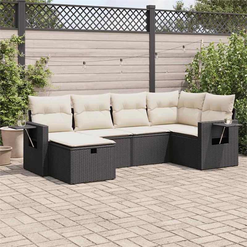 vidaXL 6 Piece Poly Rattan Small Sofa Set in Black/White/Cream