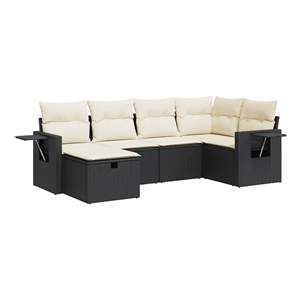 vidaXL 6 Piece Poly Rattan Small Sofa Set in Black/White/Cream