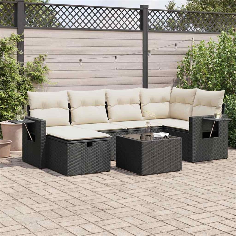 vidaXL 7 Piece Sofa Set in Black/White/Cream