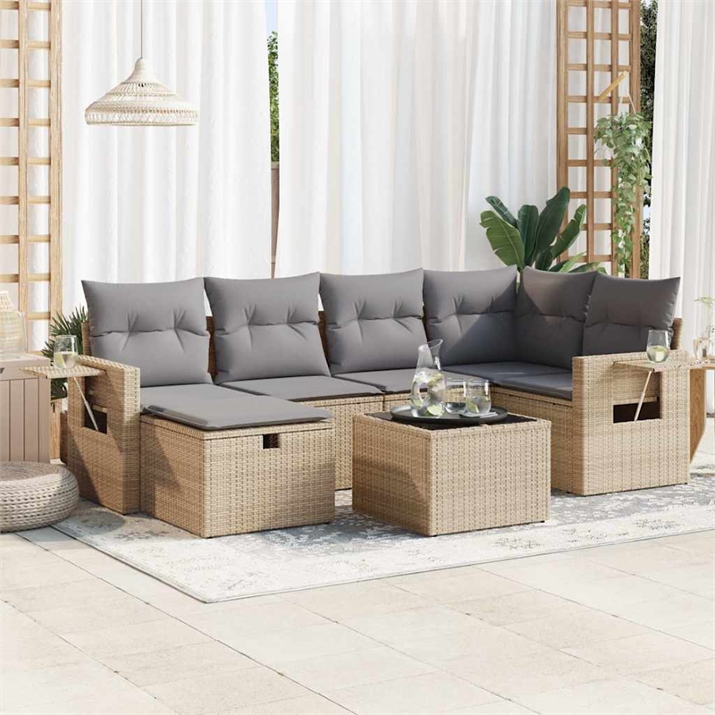 vidaXL 7 Piece Steel Sofa Set in Beige
