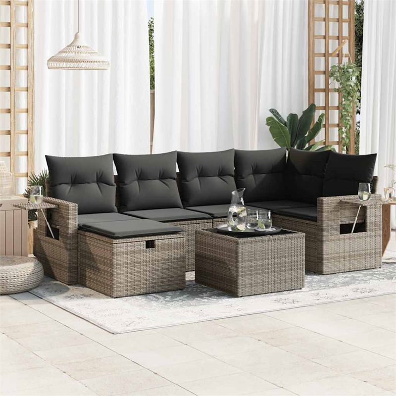 vidaXL 7 Piece Poly Rattan Sofa Set in Gray