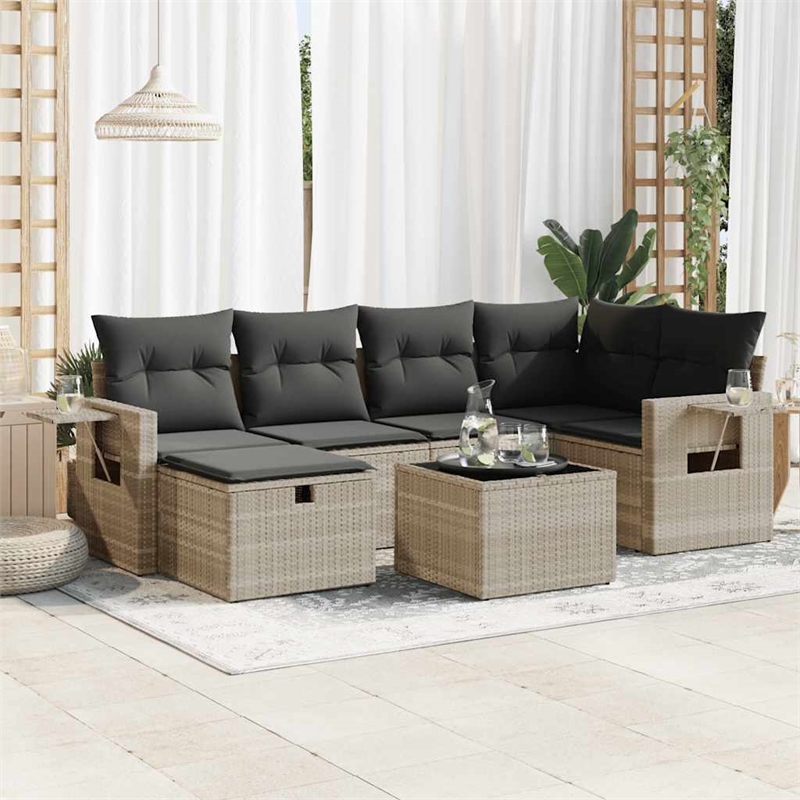 vidaXL 7 Piece Poly Rattan Sofa Set in Gray