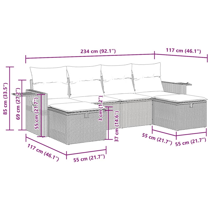 vidaXL 6 Piece Sofa Set in Gray/Beige