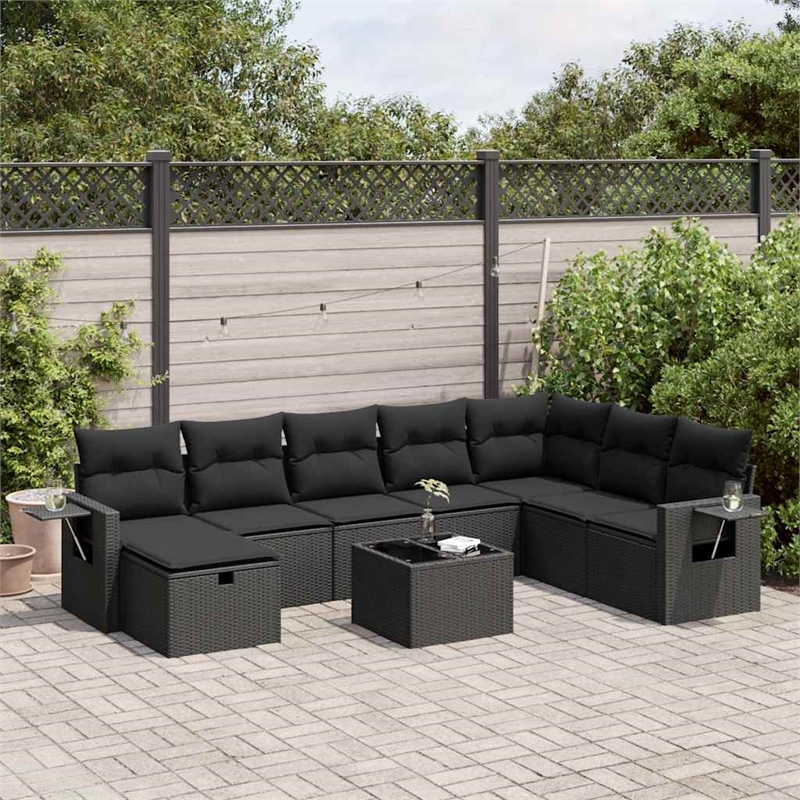 vidaXL 9 Piece Poly Rattan Sofa Set in Black
