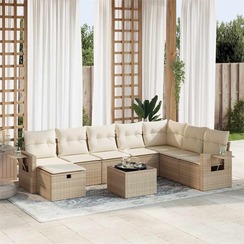 vidaXL 9 Piece Steel Large Sofa Set in Beige