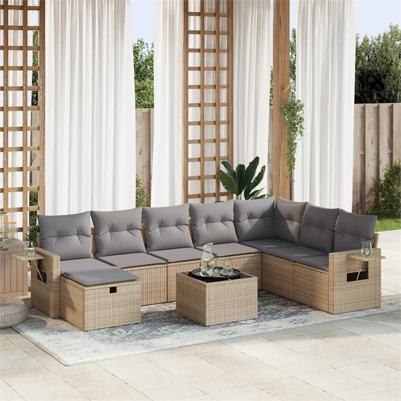 vidaXL 9 Piece Steel Sofa Set in Beige