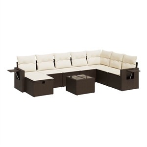 vidaXL 9 Piece Steel Large Sofa Set in Brown