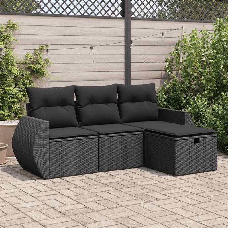 vidaXL 4 Piece Poly Rattan Sofa Set in Black