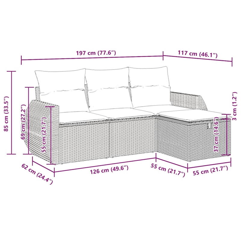 vidaXL 4 Piece Poly Rattan Sofa Set in Black