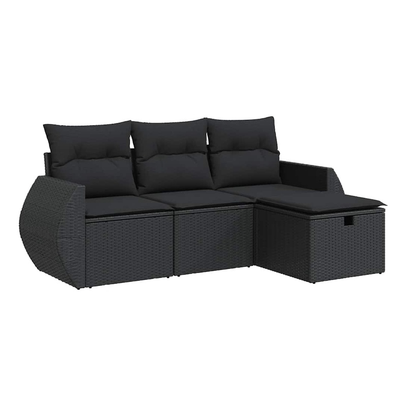 vidaXL 4 Piece Poly Rattan Sofa Set in Black