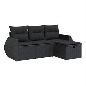 vidaXL 4 Piece Poly Rattan Sofa Set in Black