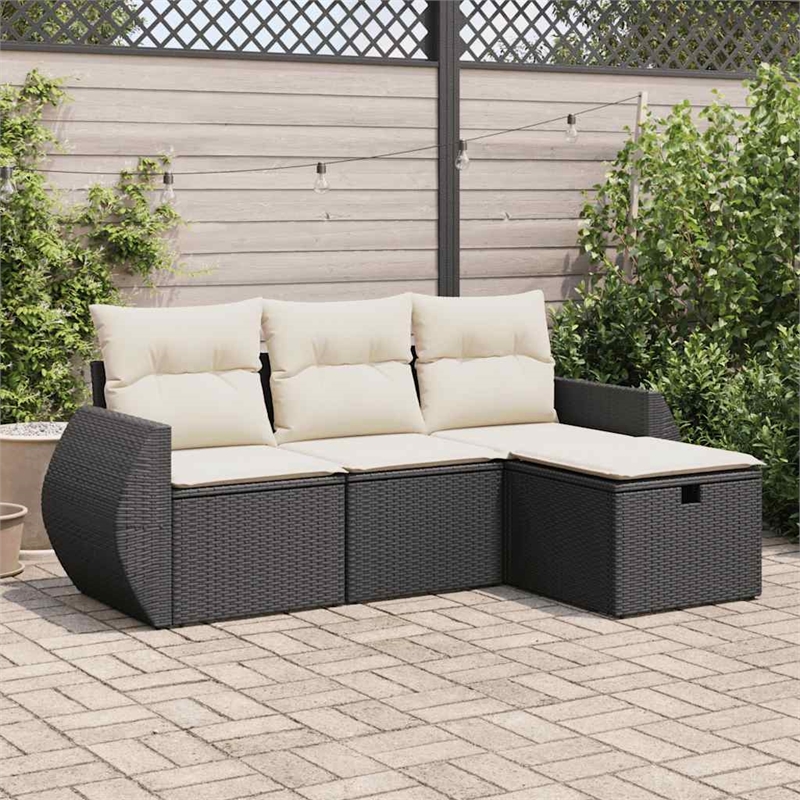 vidaXL 4 Piece Poly Rattan Medium Sofa Set in Black