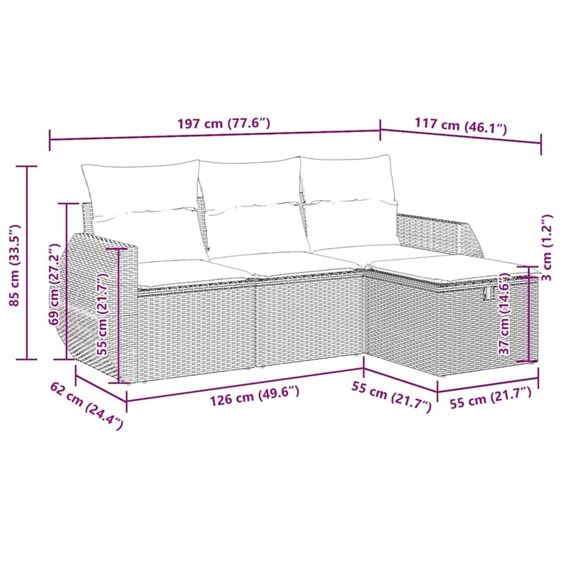 vidaXL 4 Piece Poly Rattan Medium Sofa Set in Black