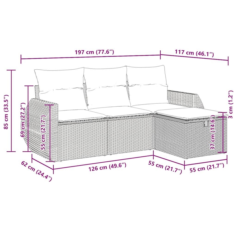 vidaXL 4 Piece Sofa Set in Black