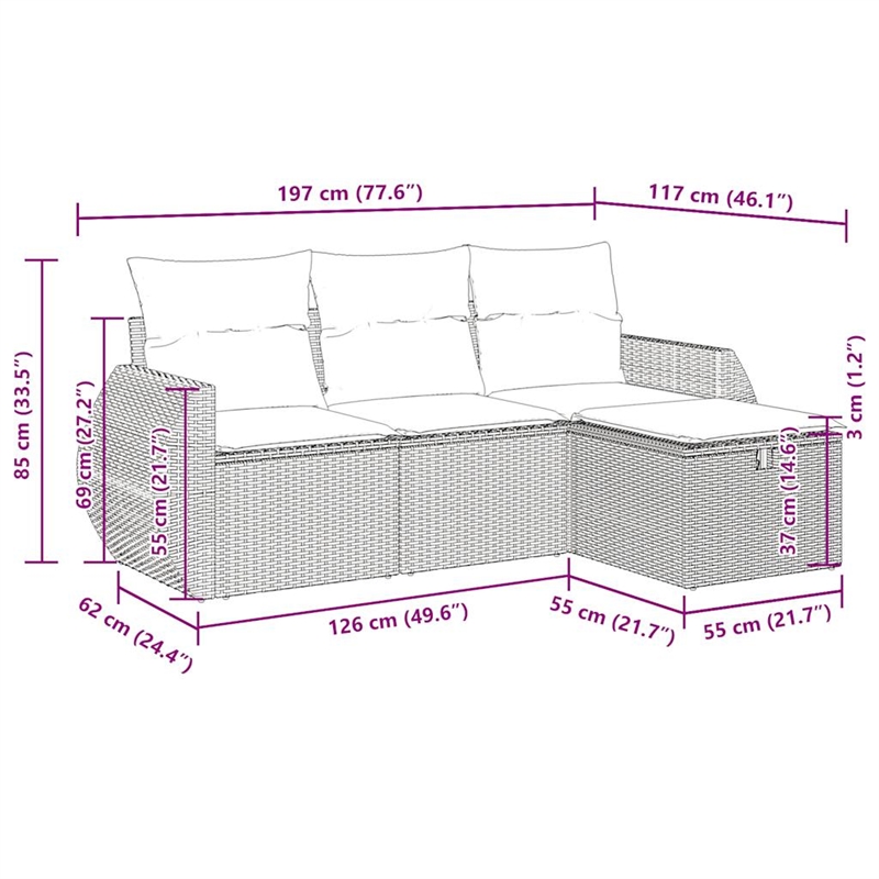 vidaXL 4 Piece Steel Sofa Set in Beige