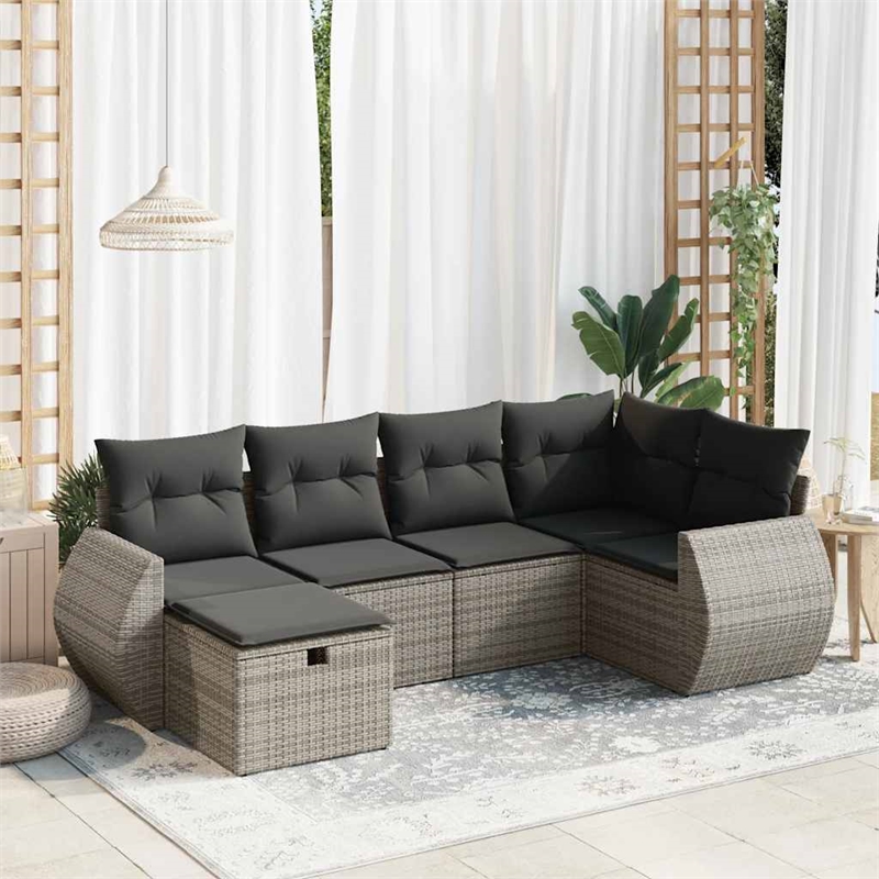 vidaXL 6 Piece Poly Rattan Patio Sofa Set in Gray