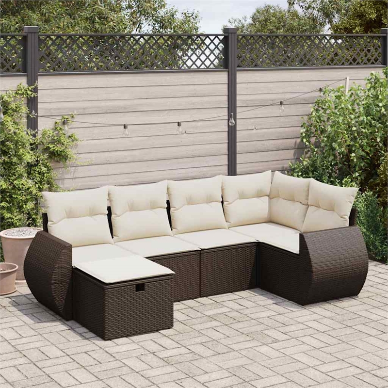 vidaXL 6 Piece Poly Rattan Sofa Set in Brown