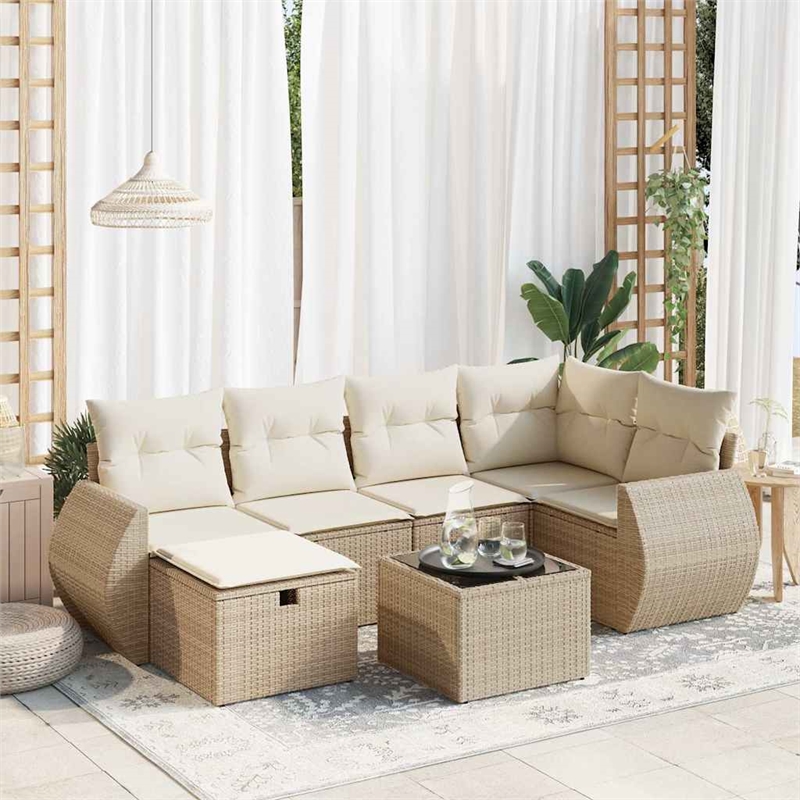 vidaXL 7 Piece Steel Sofa Set in Beige