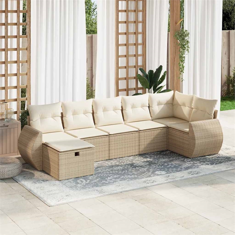 vidaXL 7 Piece Poly Rattan Large Sofa Set in Beige