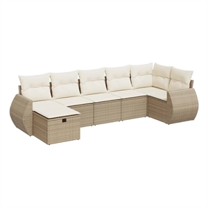 vidaXL 7 Piece Poly Rattan Large Sofa Set in Beige