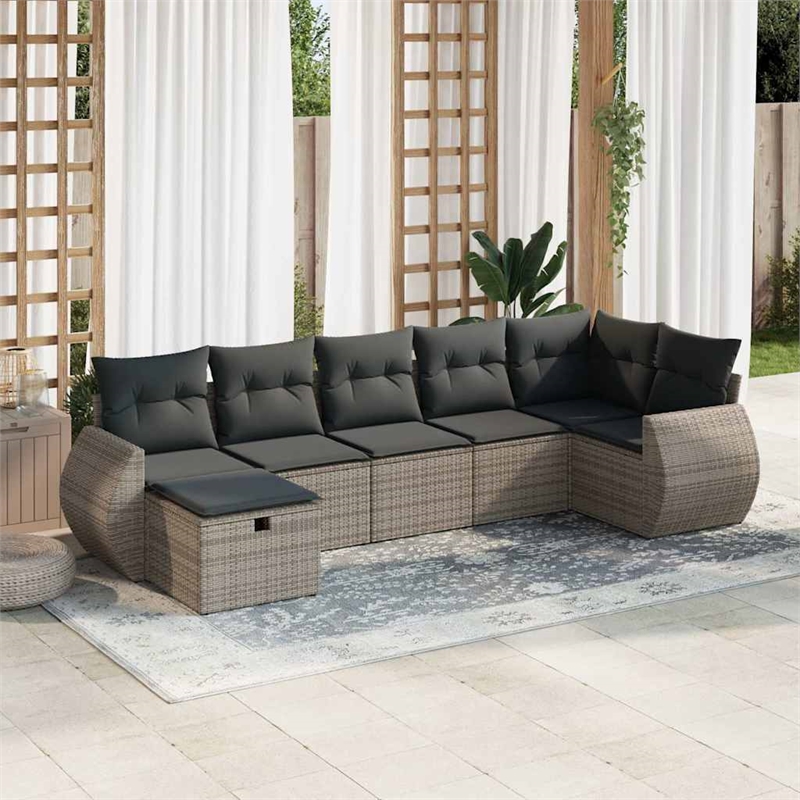vidaXL 7 Piece Poly Rattan Sofa Set in Gray