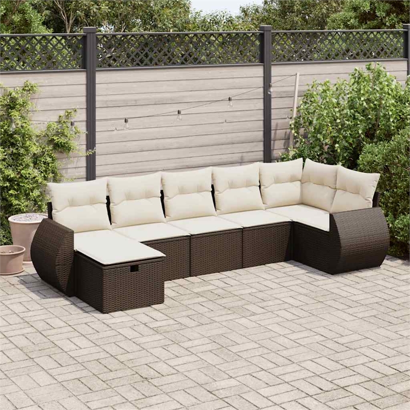 vidaXL 7 Piece Steel Sofa Set in White/Brown/Cream