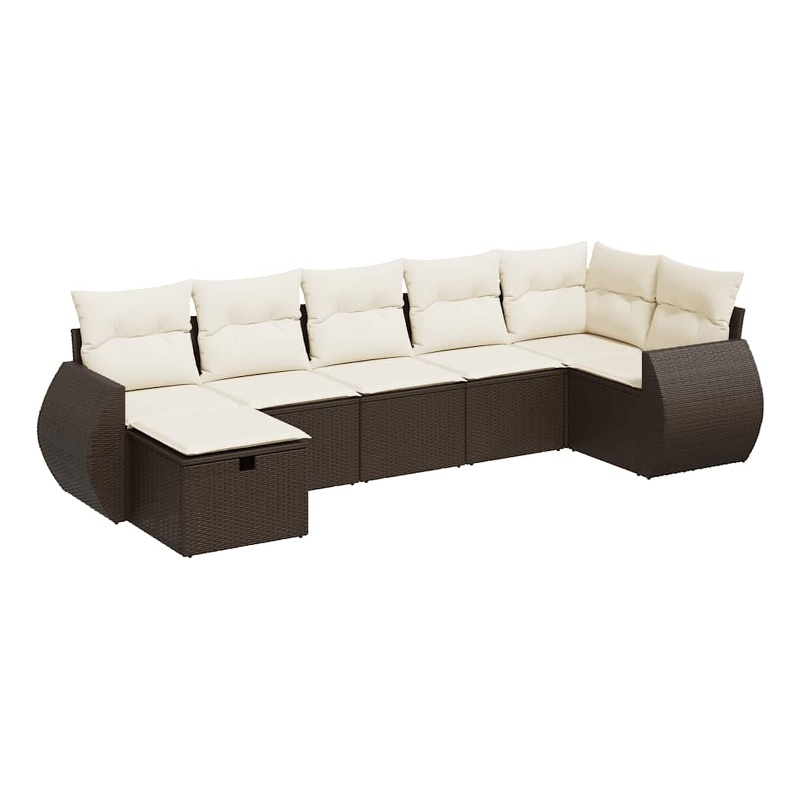 vidaXL 7 Piece Steel Sofa Set in White/Brown/Cream