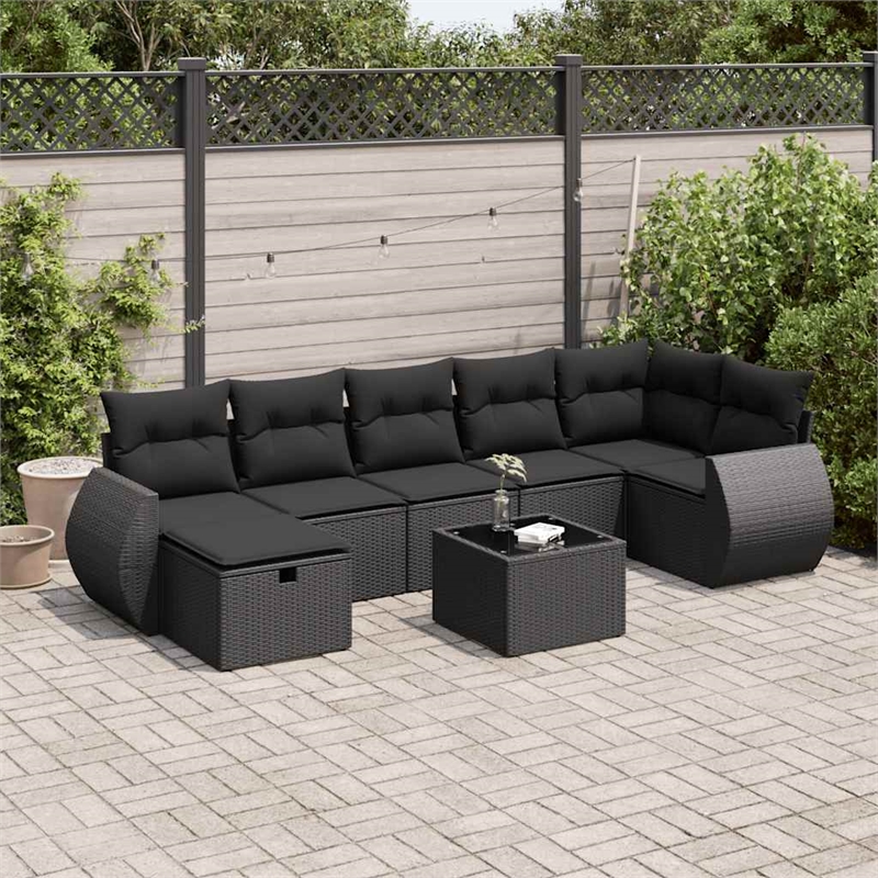 vidaXL 8 Piece Poly Rattan Sofa Set in Black
