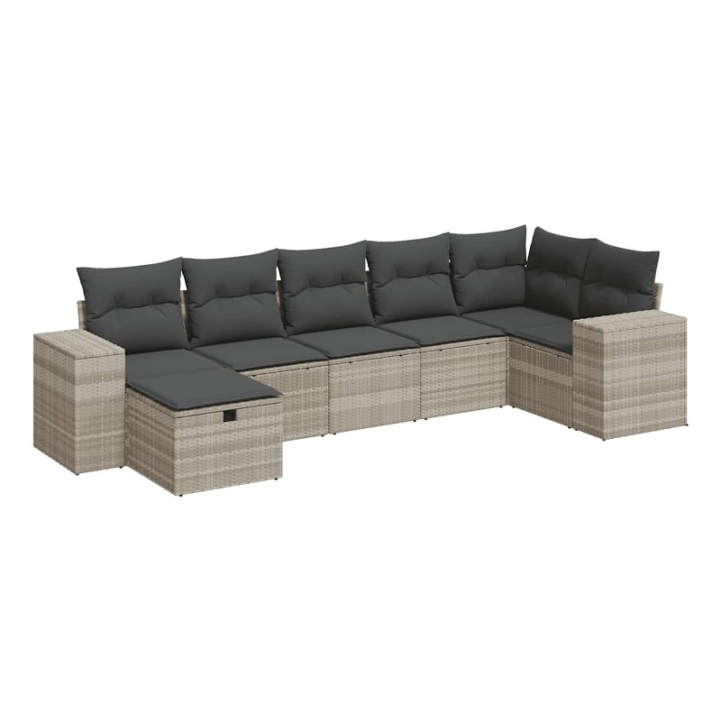 vidaXL 7 Piece Poly Rattan Large Sofa Set in Gray