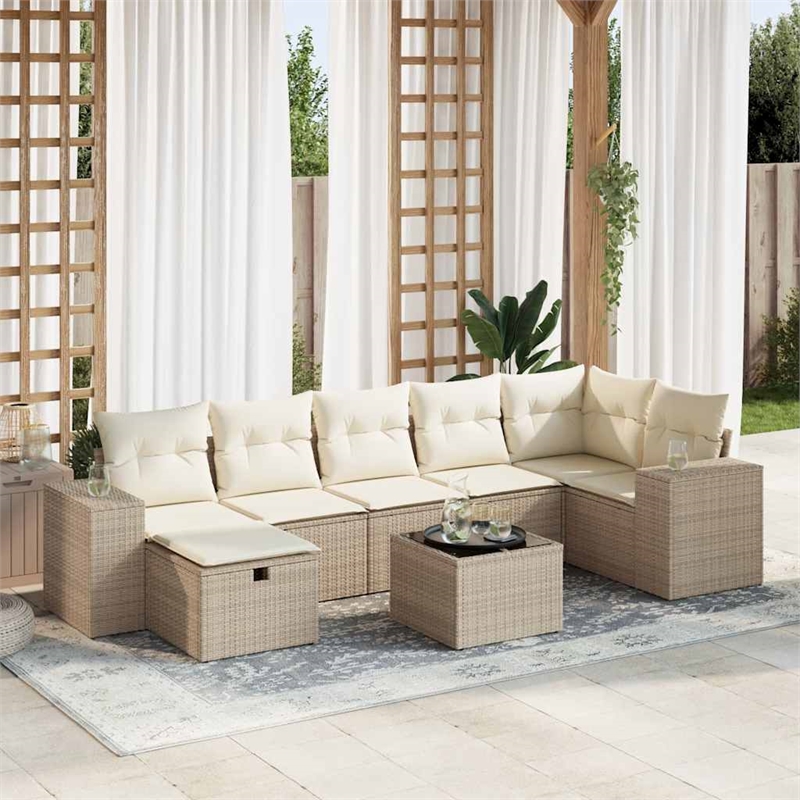 vidaXL 8 Piece Poly Rattan Sofa Set in Beige