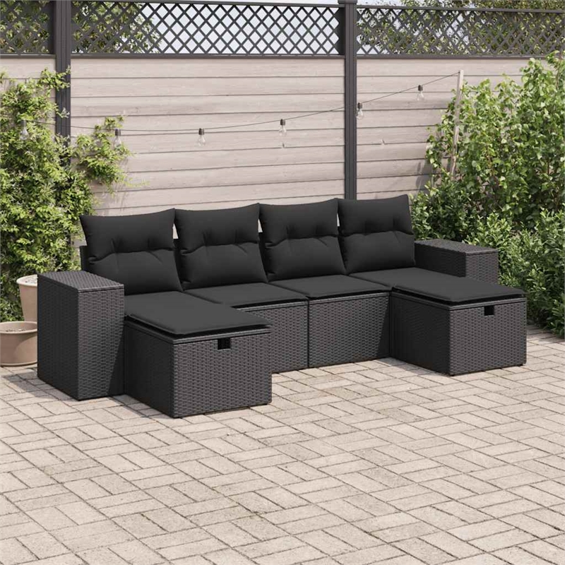 vidaXL 6 Piece Steel Sofa Set in Black