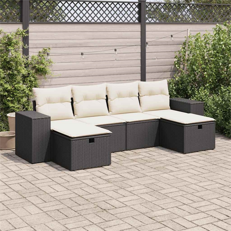 vidaXL 6 Piece Medium Sofa Set in Black/Cream