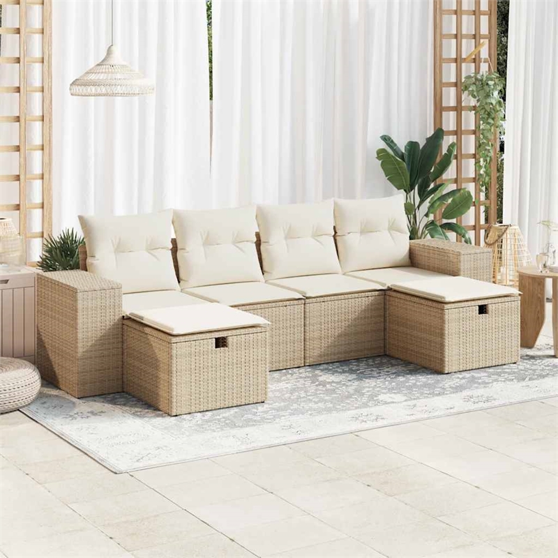 vidaXL 6 Piece Poly Rattan Sofa Set in White/Cream/Beige