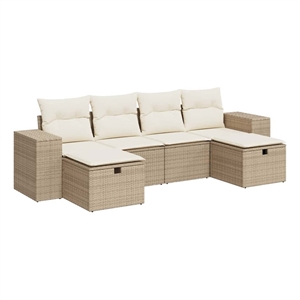 vidaXL 6 Piece Poly Rattan Sofa Set in White/Cream/Beige