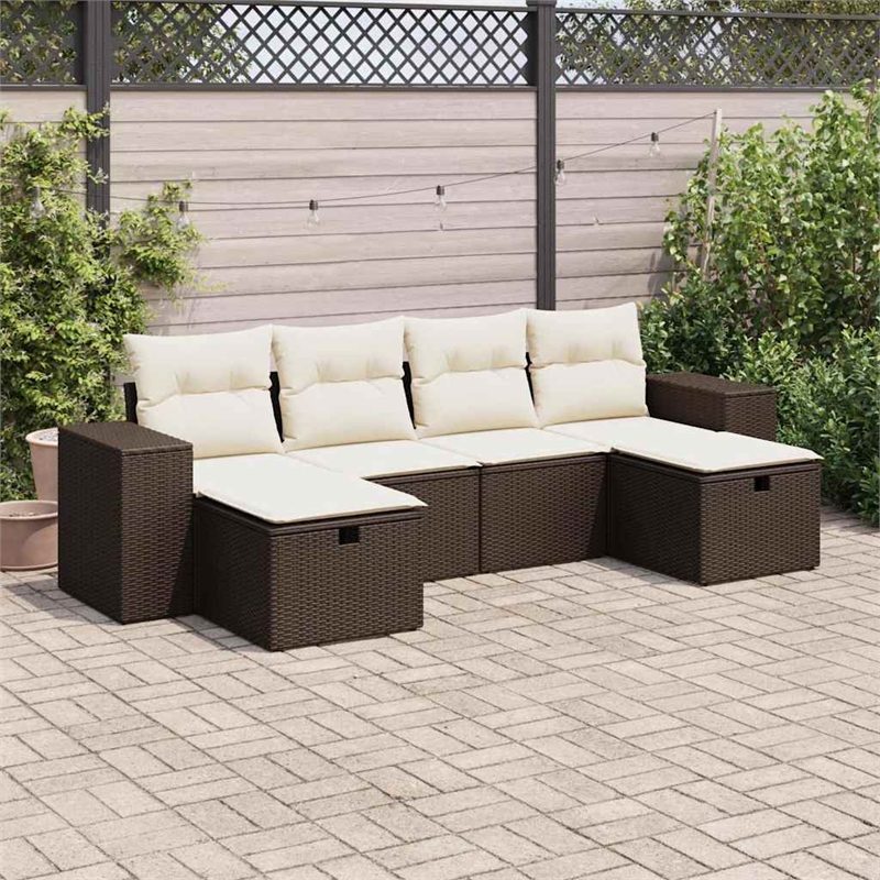 vidaXL 6 Piece Sofa Set in White/Brown/Cream