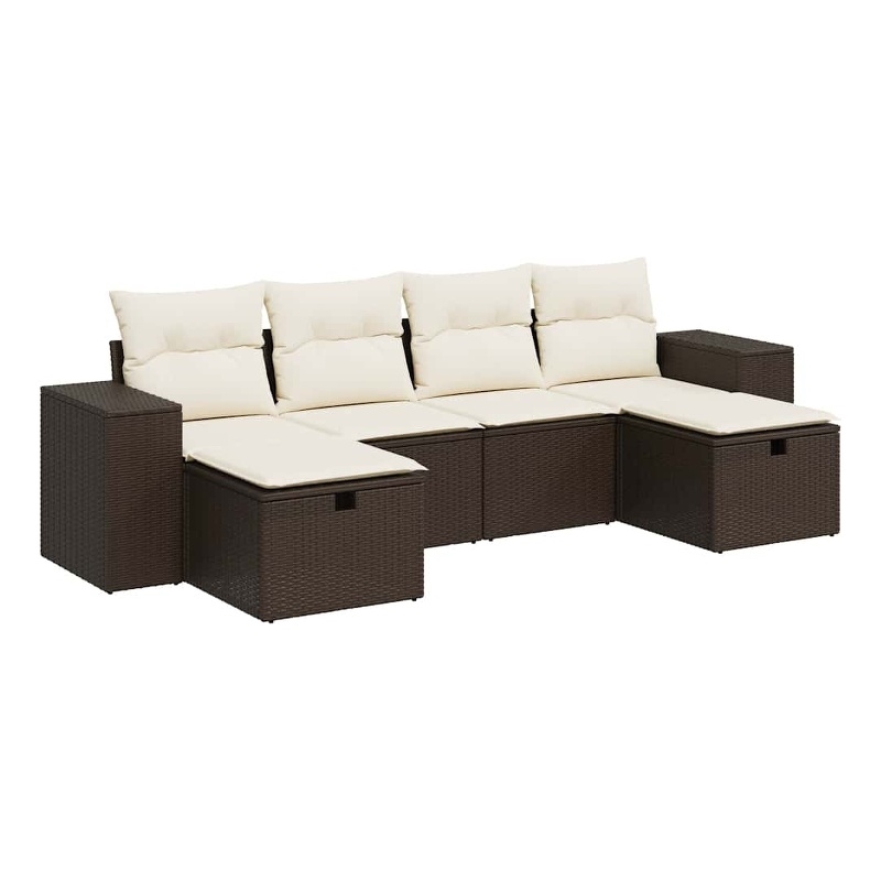 vidaXL 6 Piece Sofa Set in White/Brown/Cream