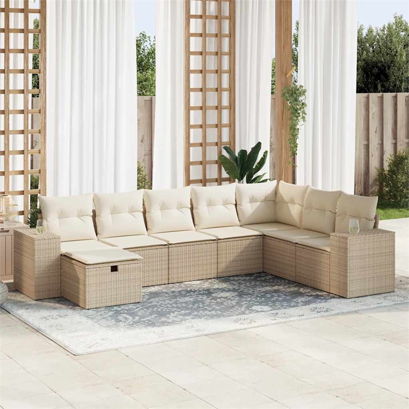 vidaXL 8 Piece Poly Rattan Sofa Set in Beige