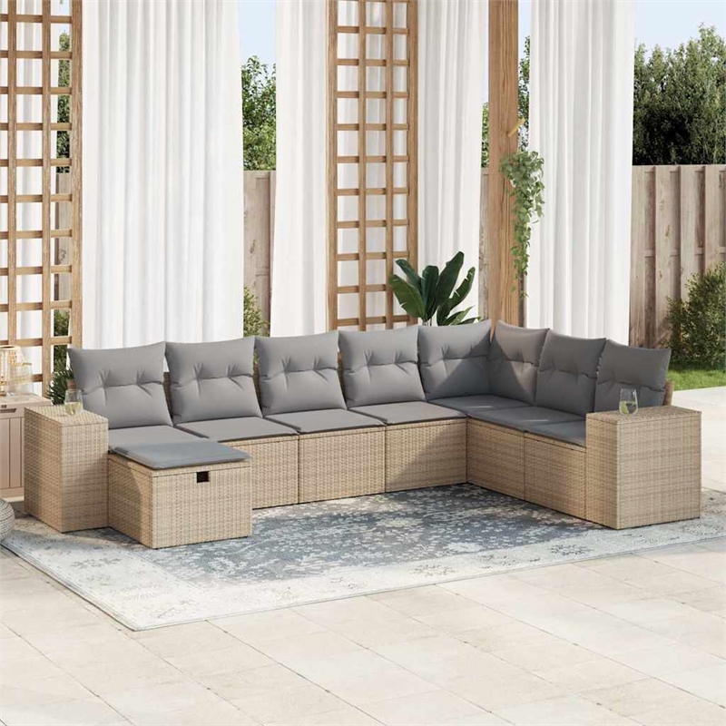 vidaXL 8 Piece Poly Rattan Large Sofa Set in Beige
