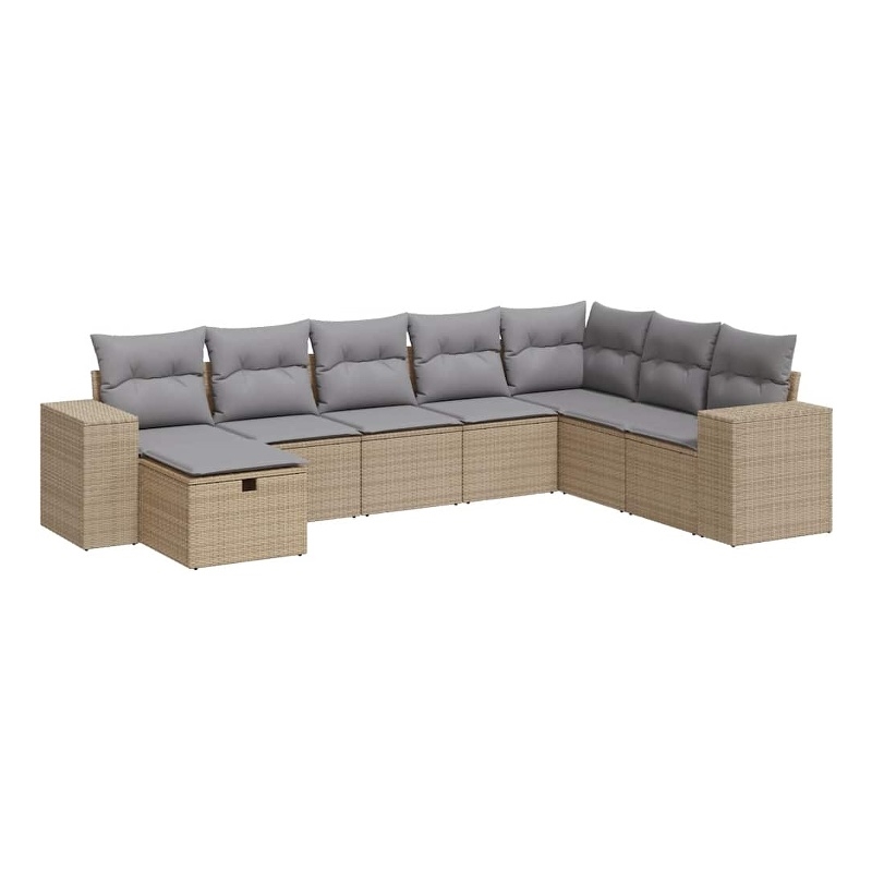 vidaXL 8 Piece Poly Rattan Large Sofa Set in Beige