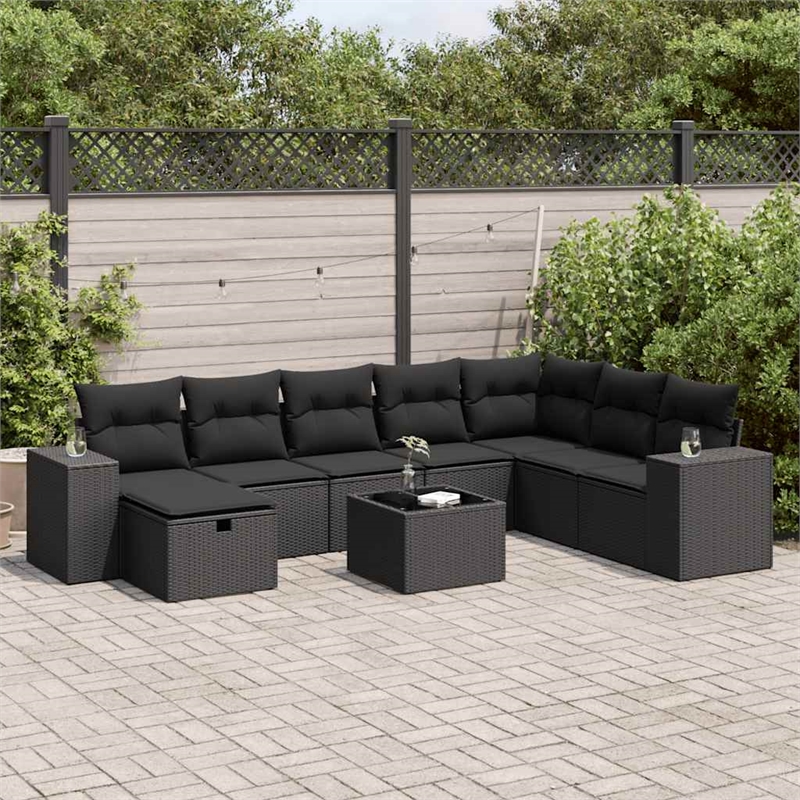 vidaXL 9 Piece Steel Sofa Set in Black