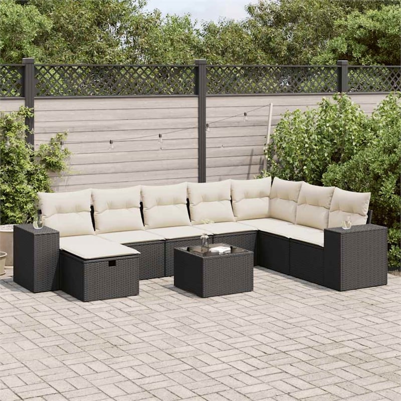 vidaXL 9 Piece Poly Rattan Small Sofa Set in Black