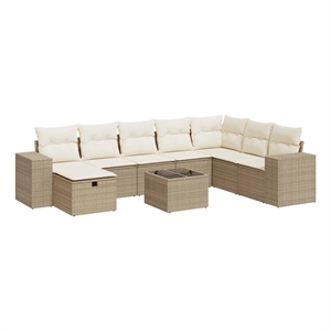 vidaXL 9 Piece Poly Rattan Large Sofa Set in Beige