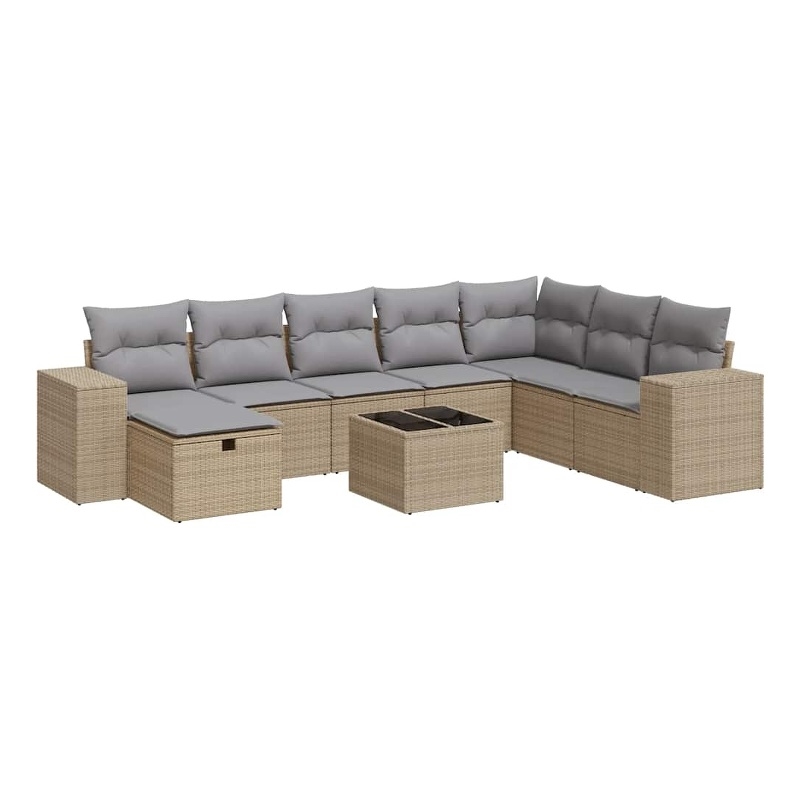 vidaXL 9 Piece Poly Rattan Sofa Set in Gray/Beige