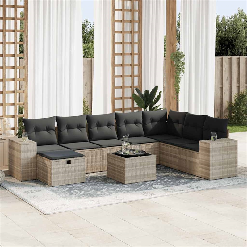 vidaXL Poly Rattan Large Sofa Set w/ Removable Covers in Gray
