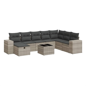 vidaXL Poly Rattan Large Sofa Set w/ Removable Covers in Gray